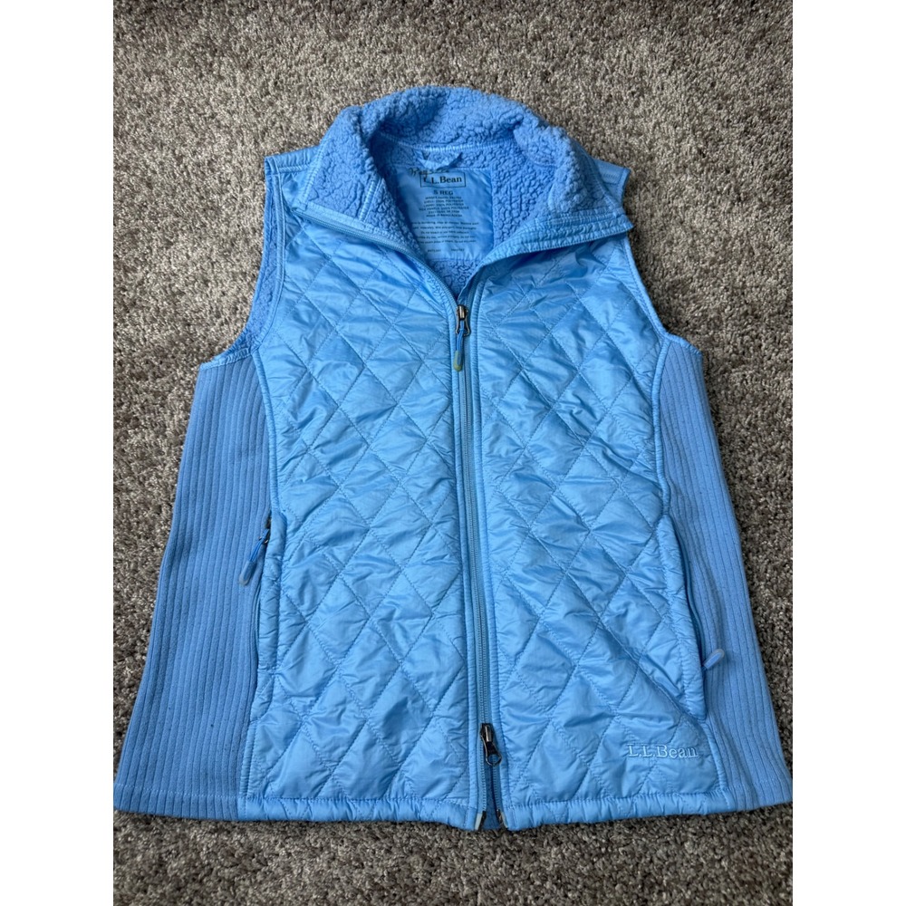 L.L.Bean Quilted Fleece Lined Vest Women S Blue Full Zip Outdoor 291762